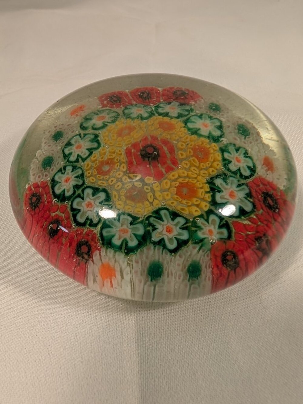 Vintage Millefiori Glass Paperweight Mid Century Murano Style Floral